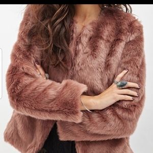 Collarless Faux Fur Jacket